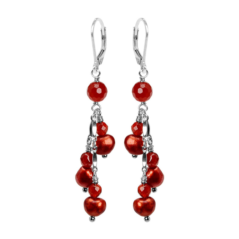 Yummy Cherry Red Fresh Water Pearl Sterling Silver Earrings