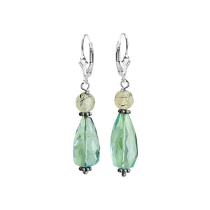 Faceted Fluorite and Prehnite Sterling Silver Earrings