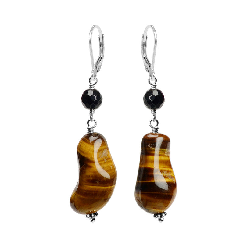 Sassy Tiger's Eye and Black Onyx Sterling Silver Lever Back Earrings