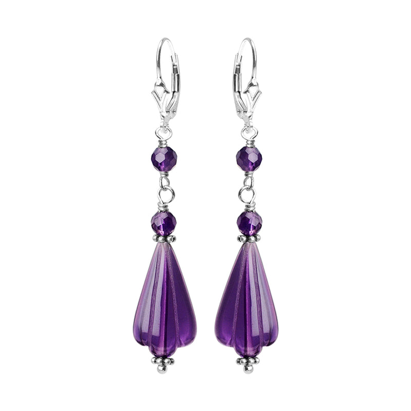 Beautiful Carved Amethyst Sterling Silver Statement Earrings