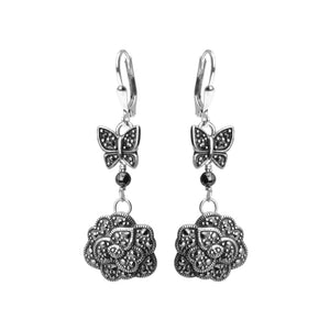 Floral & Butterfly Marcasite Sterling Silver Earrings