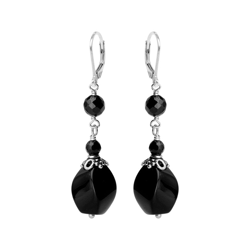Stunning Black Onyx Wave Cut with Silver Lace Sterling Silver Earrings