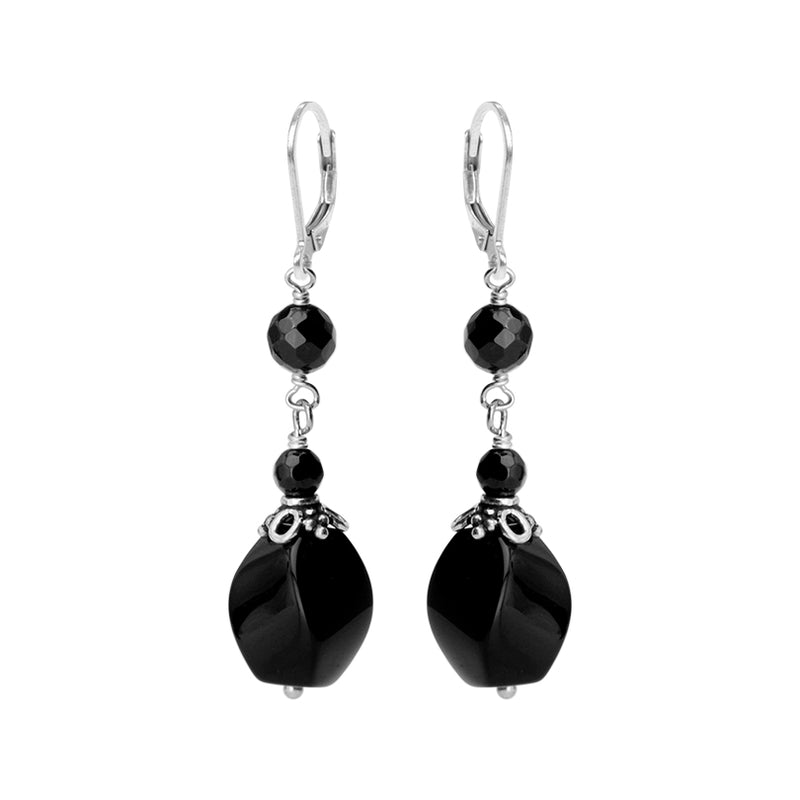 Stunning Black Onyx Wave Cut with Silver Lace Sterling Silver Earrings