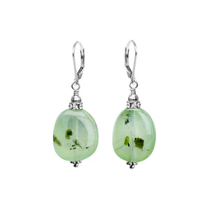 Shining Sea Foam Translucent Green Prehnite With Sparkling Crystal Accent Sterling Silver Earrings
