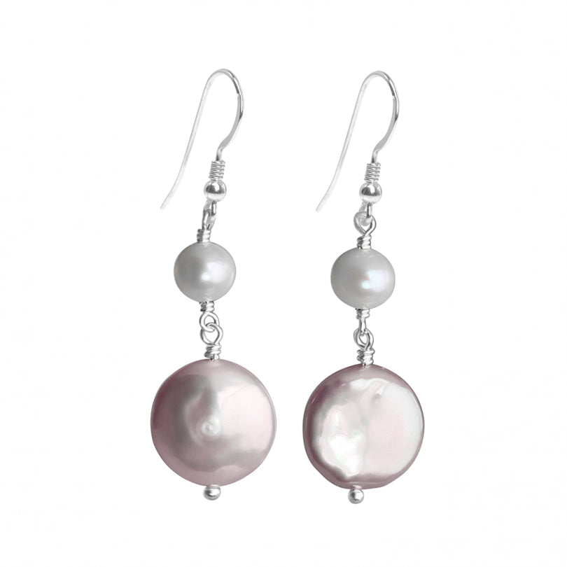 Exquisite Fresh Water Pearl and Champagne Coin Pearl Sterling Silver Earrings