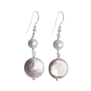 Exquisite Fresh Water Pearl and Champagne Coin Pearl Sterling Silver Earrings