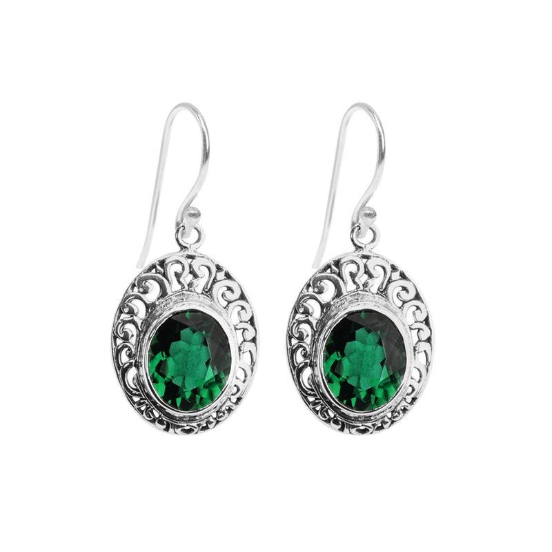 Rich Emerald Green Quartz Balinese Sterling Silver Earrings