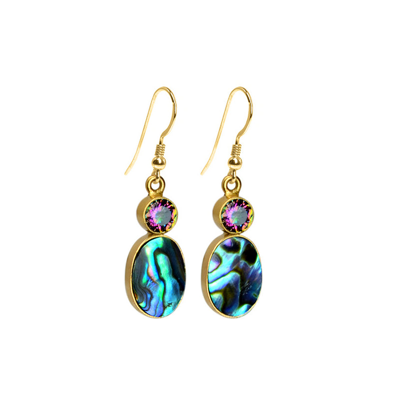 Shimmering Abalone and Mystic Quartz Gold Filled Hook Earrings