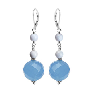 Oh So Beautiful Faceted Blue Agate & Blue Lace Agate Sterling Silver Earrings