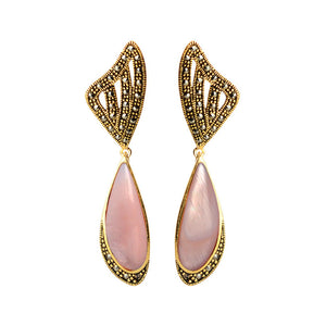 Shimmering Pink Mother of Pearl and Marcasite Gold Plated Earrings