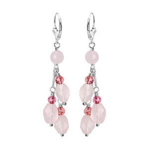 Dreamy Cherry Blossom Pink Rose Quartz and Rosy Tourmaline Glass Accent Sterling Silver Earrings
