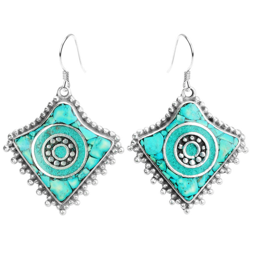 Genuine Himalayan Turquoise Stones Silver Plated Nepal Earrings