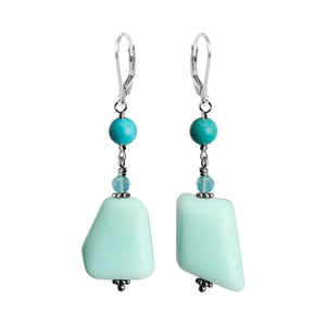 Ocean Blue Peruvian Opal and Turquoise Sterling Silver Statement Earrings