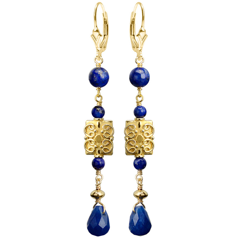 Gorgeous Lapis and Jade with Gold Filled Hooks Statement Earrings