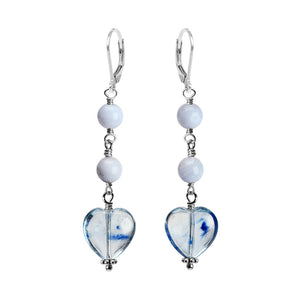 Pretty, Pretty Blue Quartz Hearts & Blue Lace Agate Sterling Silver Earrings