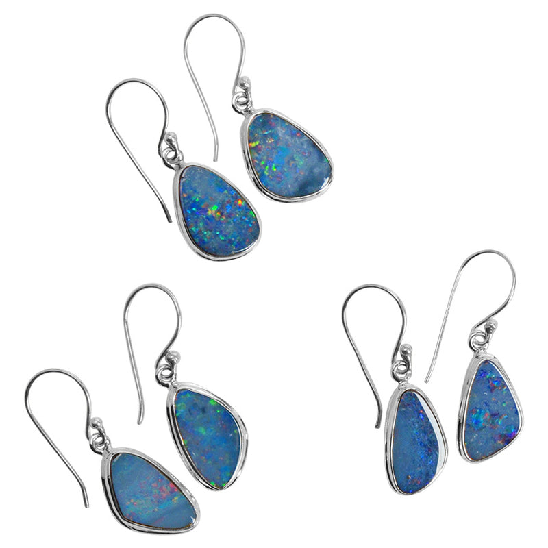 Gorgeous, Fiery  Australian Blue Opal Sterling Silver Statement  Earrings