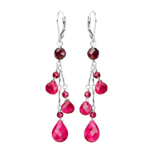 Gorgeous Ruby Color Corundum and Garnet Sterling Silver Earrings