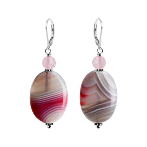 Swirl Rose Agate and Rose Quartz Sterling Silver Statement Earrings