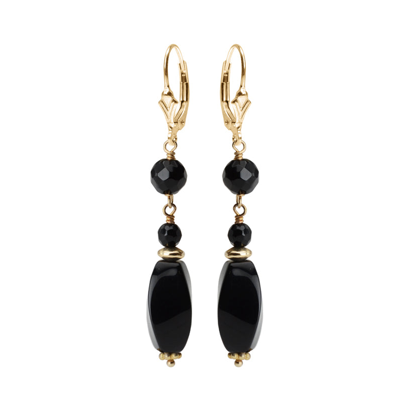 Black Onyx Gold Filled Statement Earrings