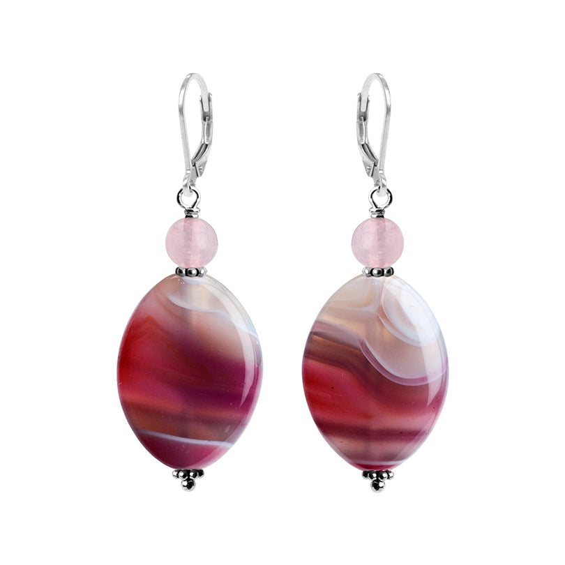 Gorgeous Purple Agate and Rose Quartz Sterling Silver Earrings