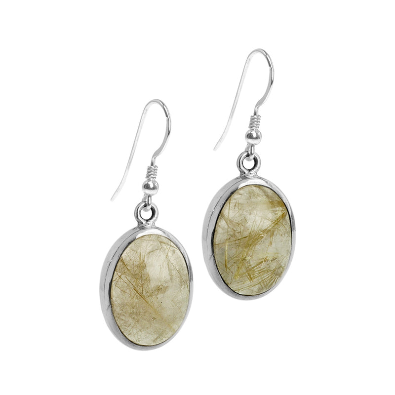 Beautiful Large Gold Rutilated Quartz Sterling Silver Statement Earrings