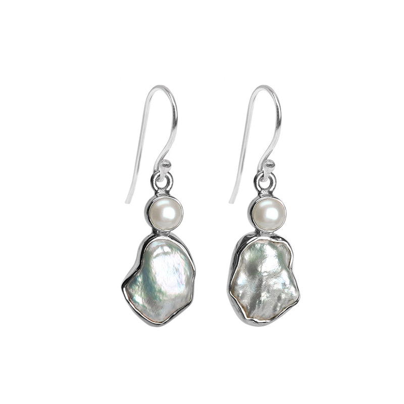 Glimmering White Fresh Water Pearl Sterling Silver Earrings