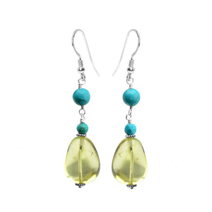 Lemon Quartz With Turquoise Accent Sterling Silver Earrings