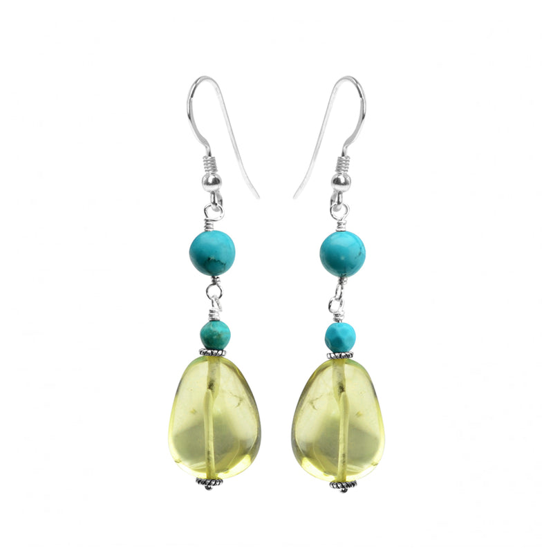 Lemon Quartz With Turquoise Accent Sterling Silver Earrings