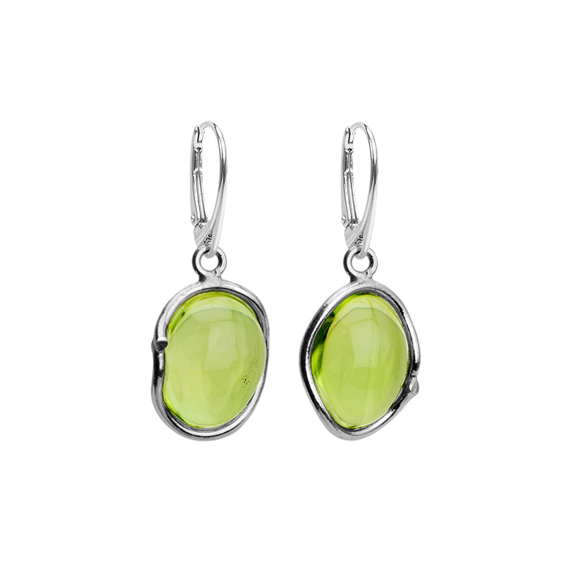 Gorgeously Clear Caribbean Green Amber Sterling Silver Earrings