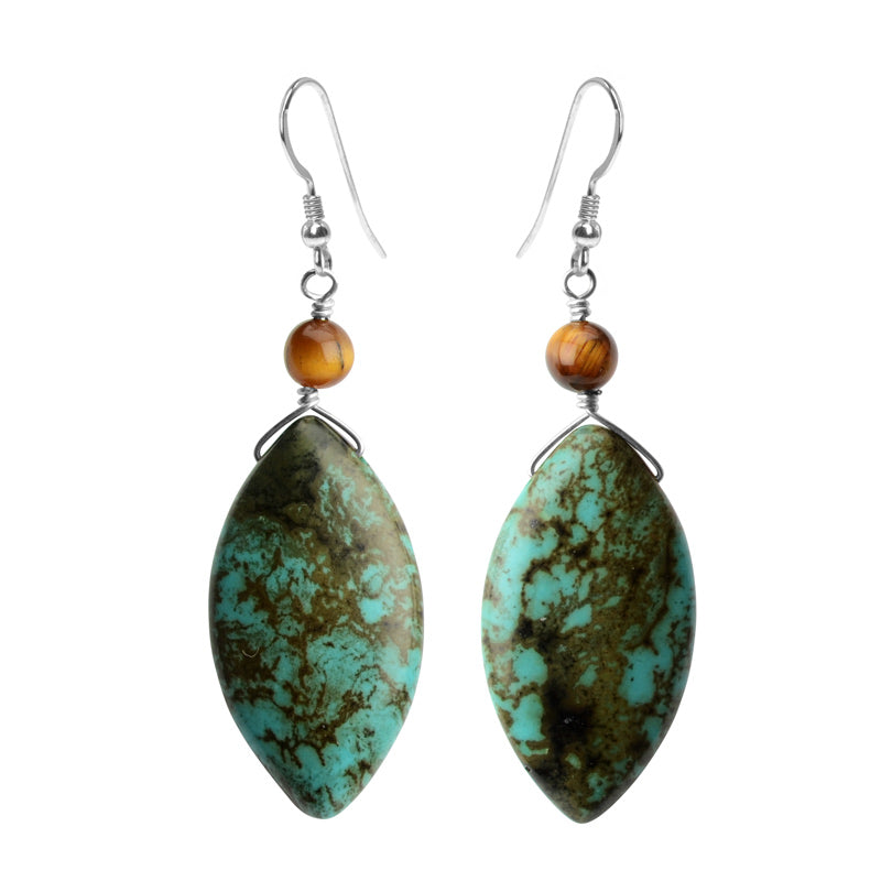 Stunning Turquoise and Tiger's Eye Sterling Silver Statement Earrings