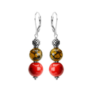 Beautiful Coral and Agate Sterling Silver Earrings
