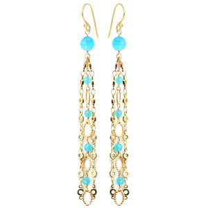 Glamorous Blue Agate Gold Plated Chain Earrings
