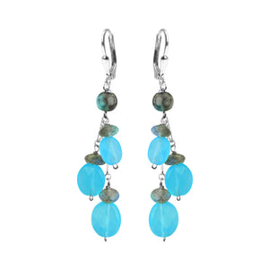 Luxurious Blue Jade and Labradorite Statement Earrings