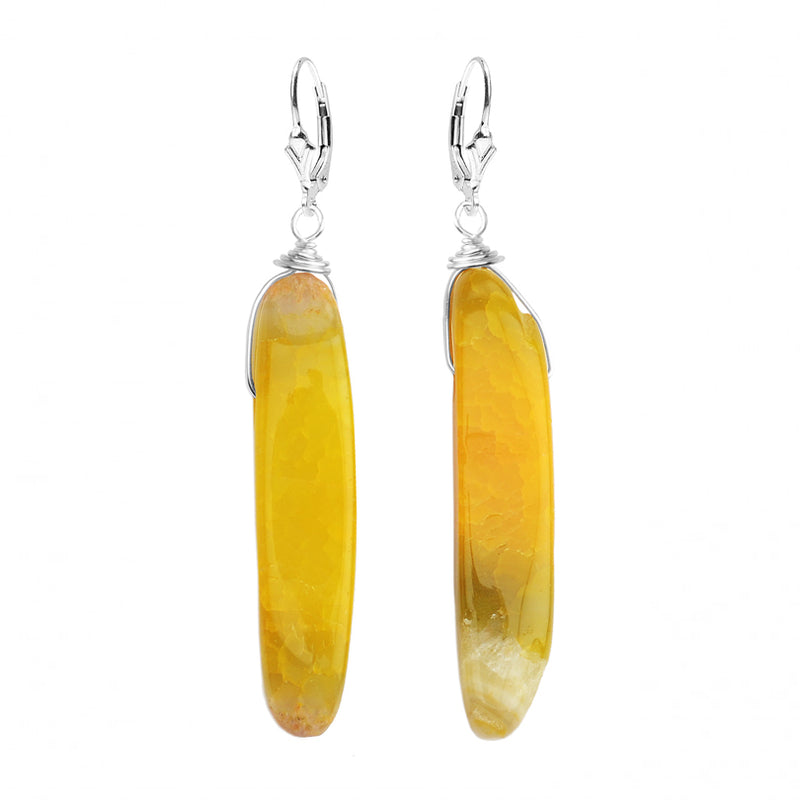 Captivating Golden Yellow Agate Slice Sterling Silver Earrings
