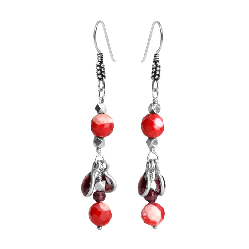 Darling Garnet Teardrops & Red Mother of Pearl Sterling Silver Earrings