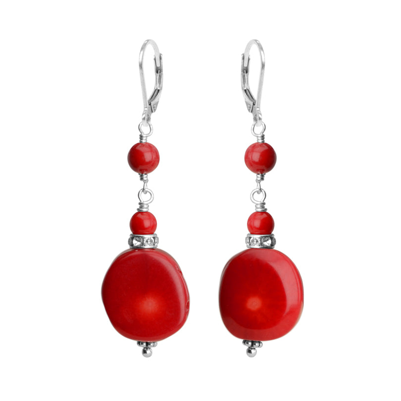 Sparkling Bamboo Coral Crystal Accents Sterling Silver Statement Earrings