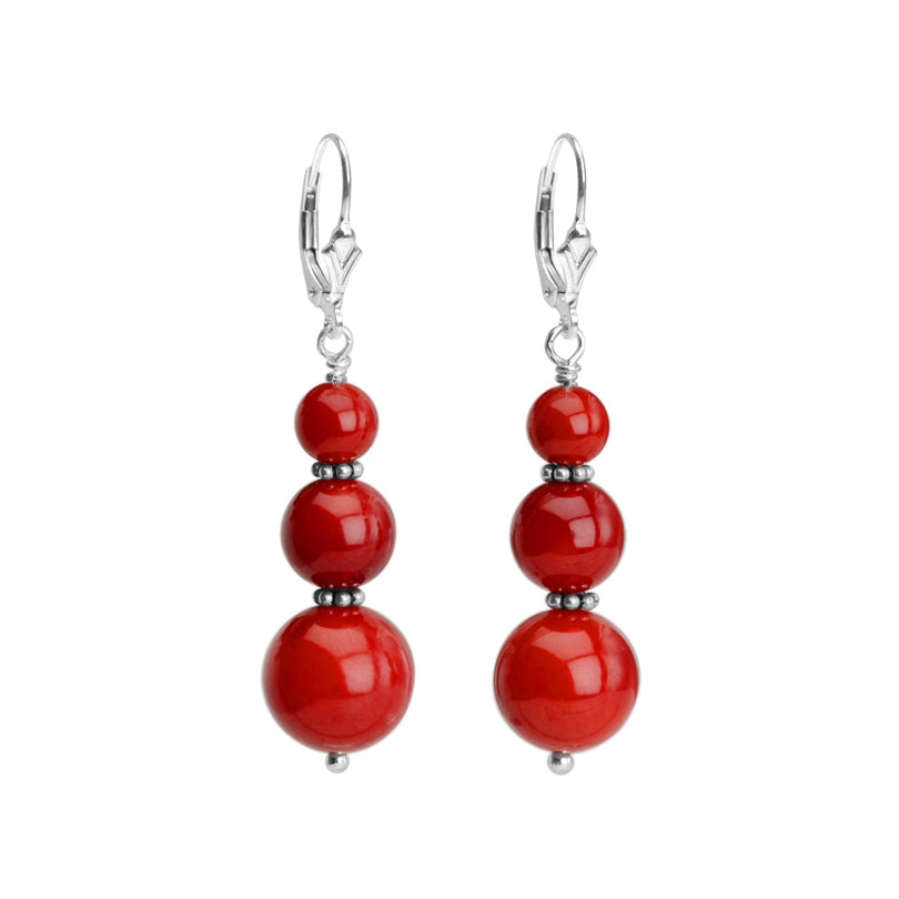 Luscious  Red Bamboo Coral Sterling Silver Earrings