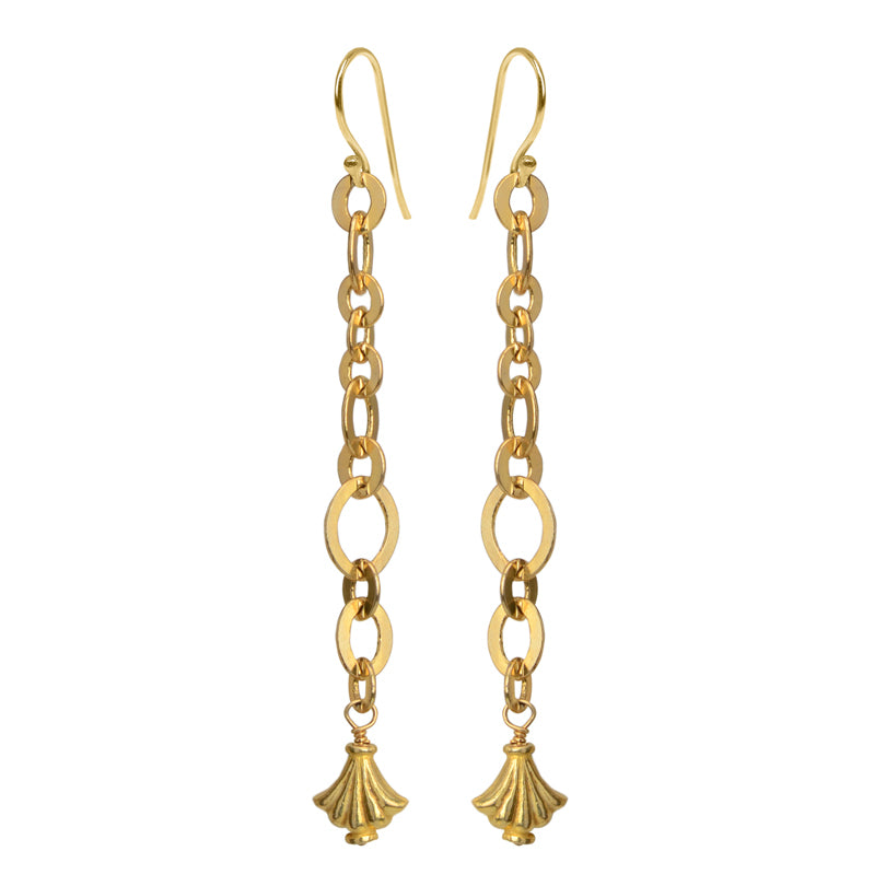 Sparkle Gold Plated Chain with Gold Plated Silver Fan Accent & Gold Filled Hook Earrings