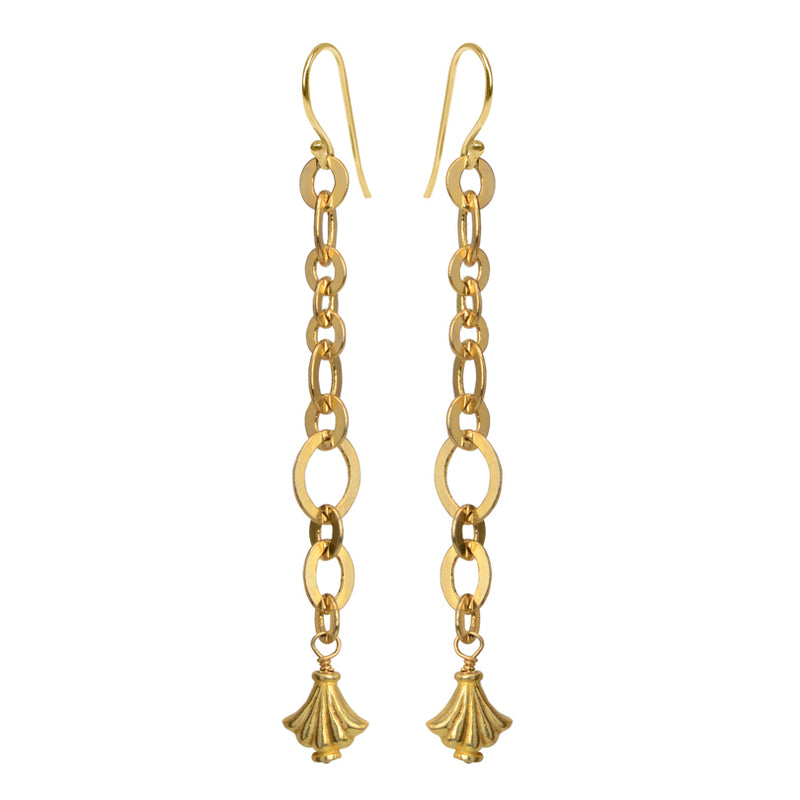 Sparkle Gold Plated Chain with Gold Plated Silver Fan Accent & Gold Filled Hook Earrings