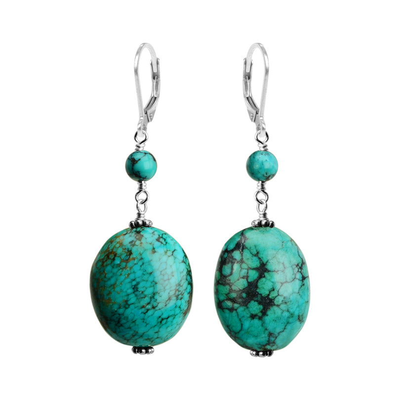 Genuine Natural Turquoise Sterling Silver Earrings
