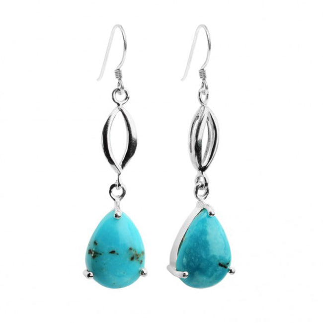 Elegant Design Genuine Blue Arizona Turquoise Sterling Silver  Statement Earrings