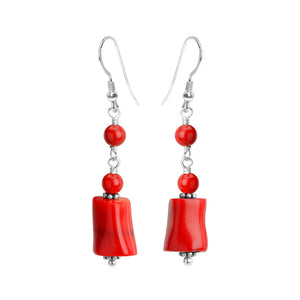Small Branch Cherry Red Bamboo Coral Sterling Silver Earrings