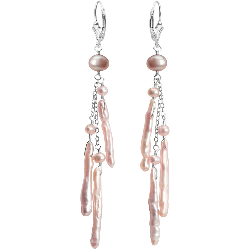Soft Pink or White Fresh Water Pearl Sterling Silver Earrings