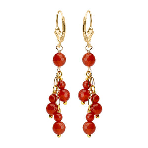 Faceted Carnelian Balls with Gold Filled Lever-Back Hook Earrings