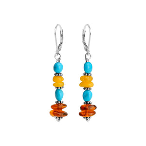 Cute Mixed Baltic Amber and Sleeping Beauty Turquoise Sterling Silver Earrings