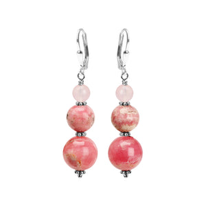 Delicious Rose Rhodochrosite and Rose Quartz Sterling Silver Earrings