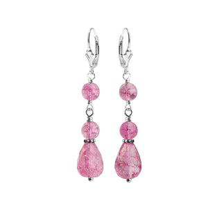 Pink Faceted Tourmalated Colored Quartz Stones Sterling Silver Earrings