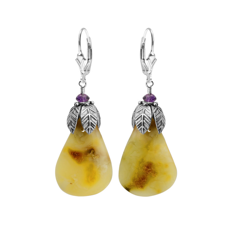 Polish Butterscotch Baltic Amber Sterling Silver Statement Earrings