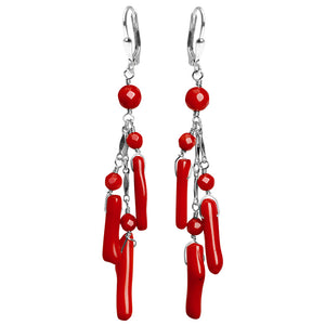 Flirty Red Coral Branch Sterling Silver Earrings