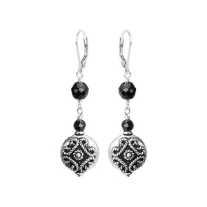 Balinese Inspired  Design Black Onyx Sterling Silver Statement Earrings